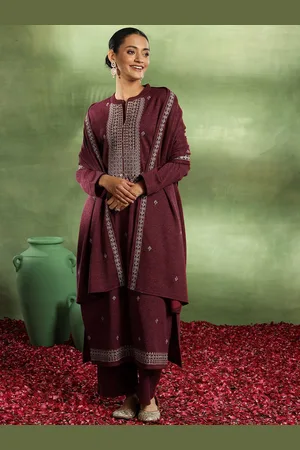 Libas Floral Embroidered Thread Work Kurta with Trouser & Dupatta