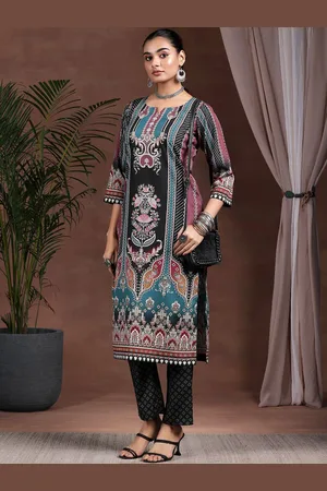 Libas Ethnic Motifs Printed Round Neck Straight Kurta with Palazzos