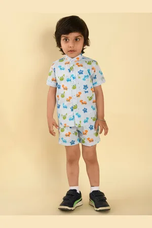 LIL PITAARA Boys Conversational Printed Pure Cotton Shirt with Shorts