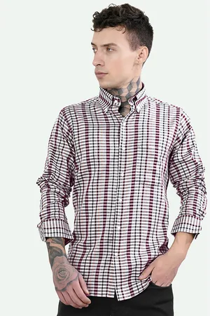 FRENCH CROWN Standard Checked Button Down Collar Chest Pocket Cotton Casual Shirt