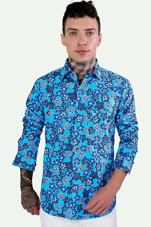FRENCH CROWN Standard Floral Printed Spread Collar Chest Pocket Cotton Casual Shirt