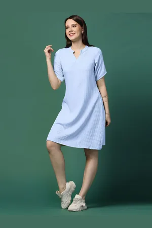 Moda Rapido Women Self Design Striped Mandarin Collar A-Line Dress