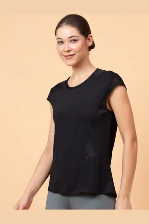 Fitkin Women Quick Dry Solid Mesh Panel T-shirt