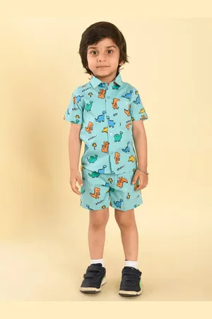 LIL PITAARA Boys Conversational Printed Pure Cotton Shirt with Shorts
