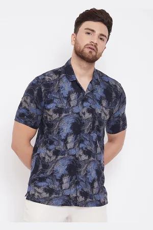 Even Men Navy Blue Slim Fit Printed Casual Shirt