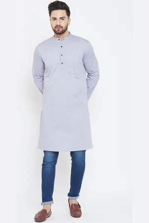 Even Men Grey Solid Straight Kurta