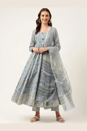 Divena World Floral Printed Gotta Patti Pure Cotton Anarkali Kurta With Trouser & Dupatta