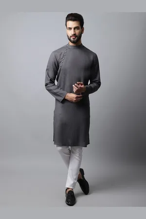 Even Men Grey Pathani Kurta
