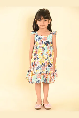 LIL PITAARA Girls Floral Printed Tiered Cotton A-Line Dress