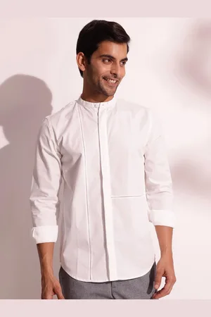 Fabindia Men Band Collar Solid Cotton Slim Fit Party Shirt