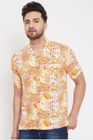 Even Men Yellow Slim Fit Printed Casual Shirt
