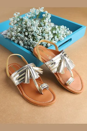 LIL PITAARA Girls Textured Tassels Detail One Toe Flats