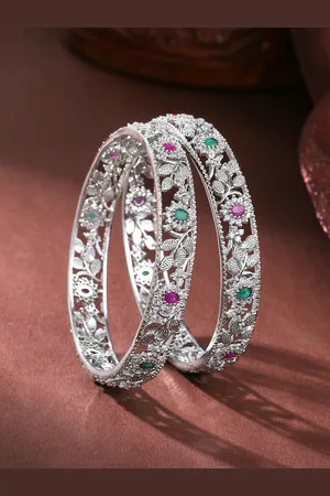 ESTELE Set Of 2 Rhodium-Plated AD-Studded Bangles