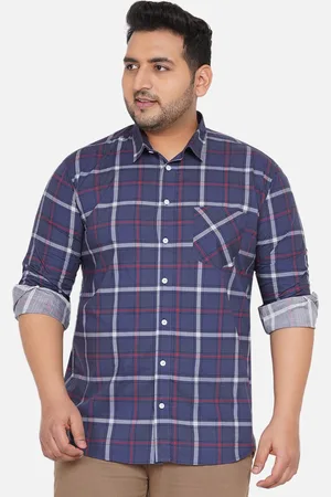 John Pride Plus Size Men Blue Regular Fit Tartan Checked Casual Shirt