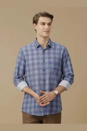 Linen Club Men Contemporary Spread Collar Tartan Checked Slim Fit Casual Shirt