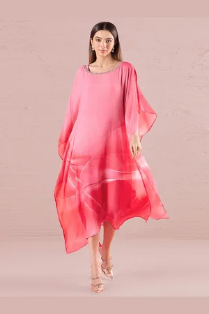 Liva Tie and Dye Kimono Sleeve Liva Kaftan Longline Top