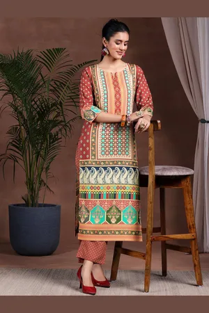 Libas Ethnic Motifs Printed Notched Neck Straight Kurta With Palazzos