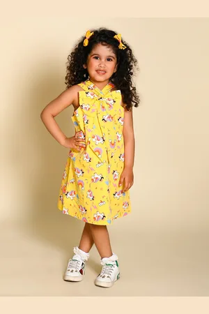 LIL PITAARA Girls Shoulder Straps Conversational Printed Pure Cotton A-Line Dress