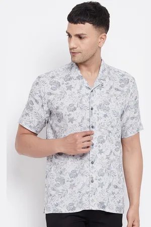 Even Men Grey Slim Fit Floral Printed Casual Shirt
