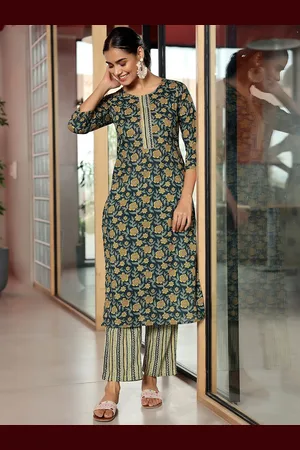 Libas Floral Printed Regular Gotta Patti Pure Cotton Straight Kurta with Trousers