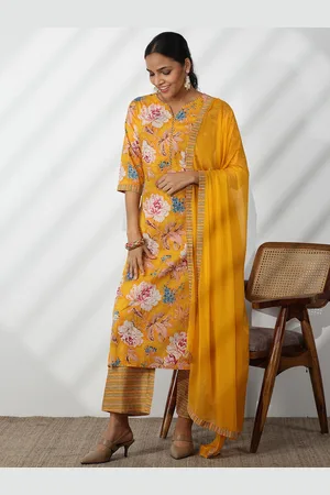 Libas Floral Printed Pure Cotton Straight Kurta With Palazzos & Dupatta
