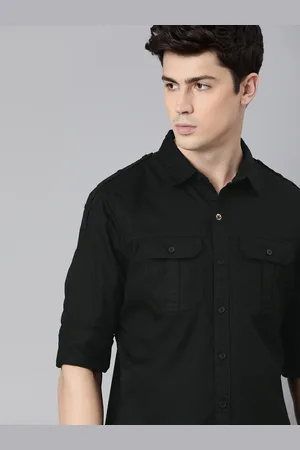 WROGN Men Black Slim Fit Solid Casual Shirt