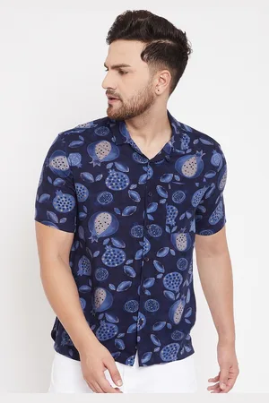 Even Men Navy Blue Slim Fit Printed Casual Shirt