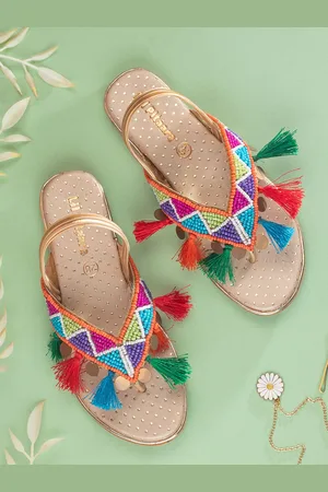 LIL PITAARA Girls Ethnic Embellished Open Toe Flats With Backstrap