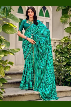 Sanskar Women Turquoise Blue Poly Georgette Saree With Blouse Piece