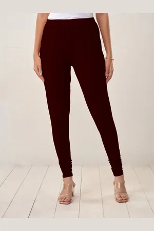Lyra Women Maroon Solid Churidar-Length Leggings