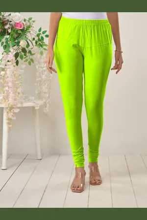 Lyra Women Lime Green Solid Churidar Length Leggings