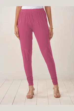 Lyra Women Fuchsia Pink Solid Cotton Churidhar Length Leggings
