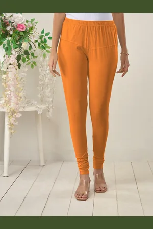 Lyra Women Orange Solid Churidar-Length Leggings