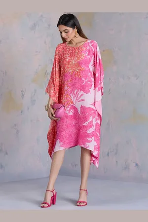Liva Floral Print Kimono Sleeve Liva Kaftan Longline Top