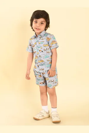 LIL PITAARA Boys Conversational Printed Pure Cotton Shirt with Shorts