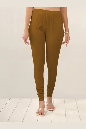 Lyra Women Tan Brown Solid Churidar Leggings