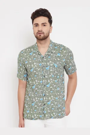 Even Men Green Slim Fit Floral Printed Casual Shirt