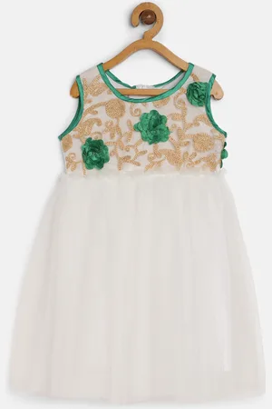 MANY FROCKS & Girls White Embroidered Fit and Flare Dress