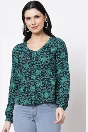 bellamia Teal Abstract Print Liva Top