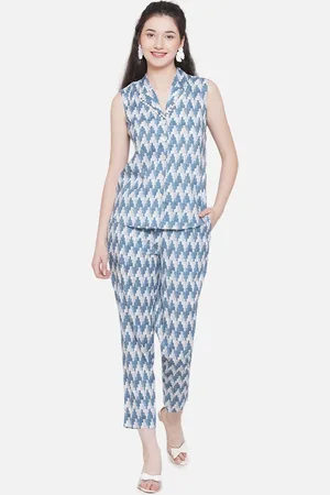 bellamia Printed Sleeveless Shirt With Trouser