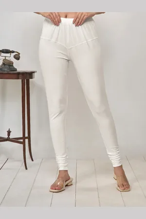 Lyra Women Off-White Solid Churidar Length Leggings