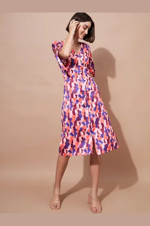 DressBerry Abstract Printed Slit Sleeves A-Line Dress