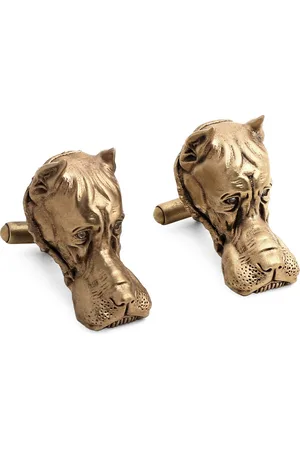 COSA NOSTRAA Antique Gold-Toned The Bull Dog Textured Cufflinks