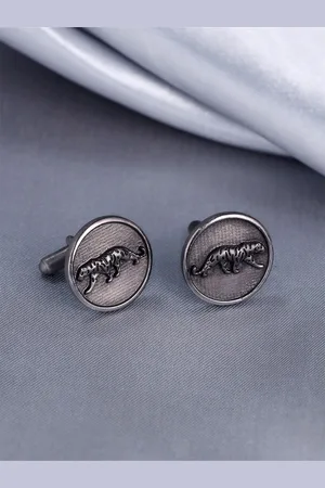COSA NOSTRAA Men Silver-Plated Textured Round Cufflinks