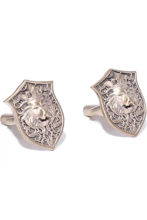 COSA NOSTRAA Antique Gold-Toned The Lion Shield Textured Cufflinks