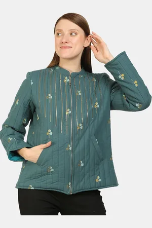 bellamia Women Teal Striped Tailored Jacket