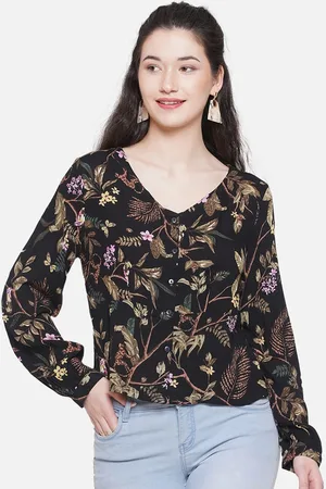 bellamia Floral Printed V-Neck Cuffed Sleeves Shirt Style Top