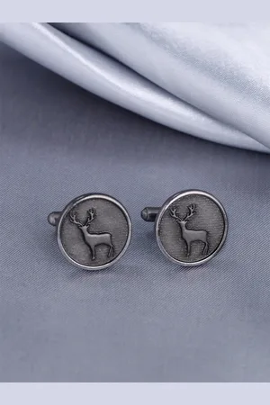 COSA NOSTRAA Engraved Round Shaped Daring Deer Cufflinks