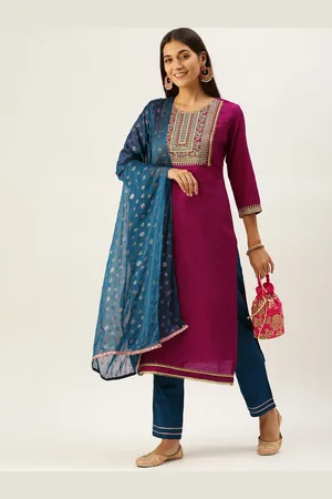 SWAGG INDIA Women Magenta Yoke Design Gotta Patti Kurta with Trousers & Dupatta