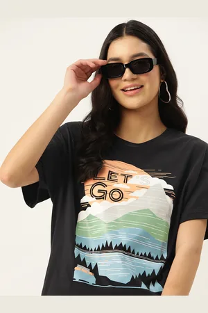DressBerry Graphic Printed Drop-Shoulder Sleeves T-shirt